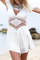 Oasap Solid White Lace Paneled Cap Sleeve Romper