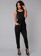 Oasap Sleeveless Back Cross Backless Pockets Drawstring Jumpsuit