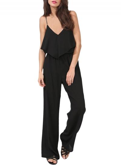 Oasap Women's V-neck Spaghetti Strap Sleeveless Backless Chiffon Jumpsuit
