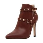 Oasap Stiletto Heels Pointed Toe Buckle Strap Boots With Rivet