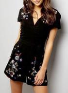 Oasap V Neck Short Sleeve Floral Embroidery Romper