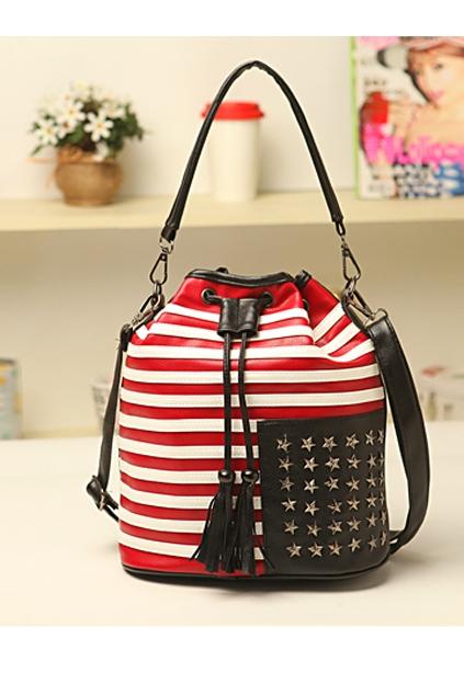 Oasap Metal Star Embellished Striped Shoulder Bag With Lace-up Fastening