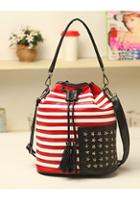 Oasap Metal Star Embellished Striped Shoulder Bag With Lace-up Fastening