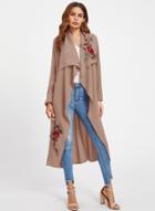 Oasap Turn Down Collar Floral Embroidery Coat