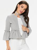 Oasap Round Neck Flounce Hem Solid Color Blazer