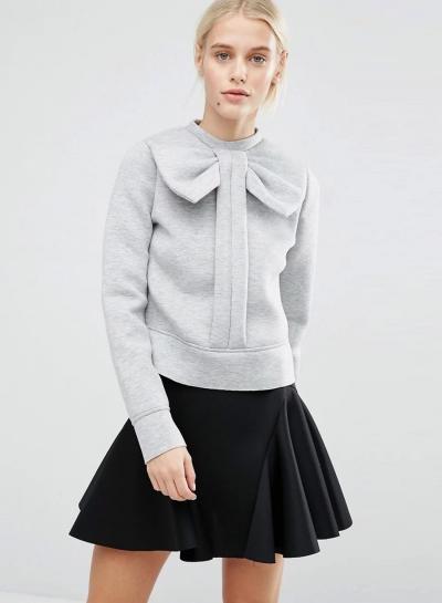 Oasap Long Sleeve Bowknot Front Solid Fleece Sweatshirt