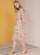 Oasap Floral Long Sleeve Midi Chiffon Dress