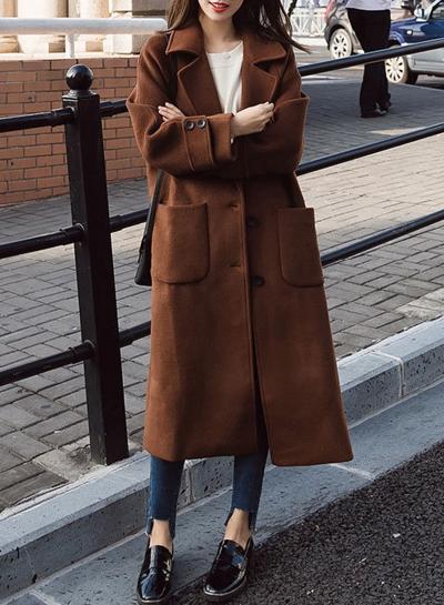 Oasap Turn Down Collar Long Sleeve Long Coat
