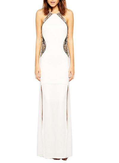 Oasap Women's Elegant Halter Sleeveless Side Slit Maxi Evening Dress