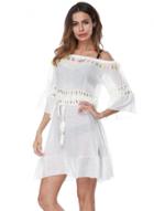 Oasap Off Shoulder Half Sleeve Drawstring Waist Beachwear Dress With Tassel