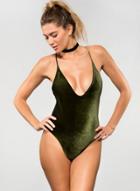 Oasap Reversible Deep V Neck Backless One Piece Swimsuit
