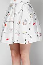 Oasap White Graphic Pleated Mini Skirt