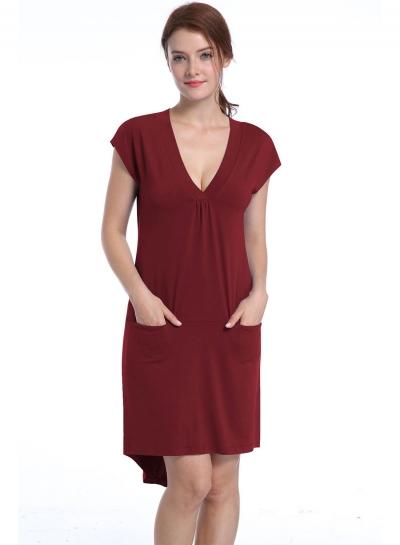 Oasap Casual V Neck High Low Solid Dress