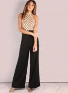 Oasap Halter Off Shoulder Sleeveless Sequin Panel Jumpsuit