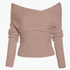 Oasap V Neck Off Shoulder Long Sleeve Solid Color Pullover Sweater