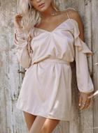 Oasap Off Shoulder 3/4 Sleeve Spaghetti Strap Mini Dress