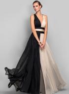 Oasap Depp V Neck Sleeveless Color Splicing Prom Dress