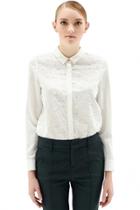 Oasap Fashion White Button Down Lace Overlay Chiffon Shirt