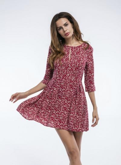 Oasap Casual 3/4 Sleeve Floral Mini Pullover Dress