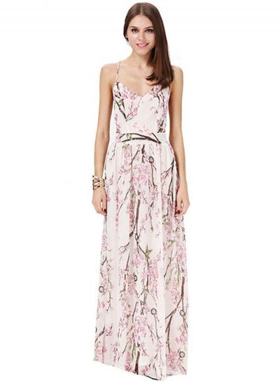Oasap Floral Printed Spaghetti Strap Backless Maxi Bohemian Dress