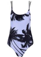 Oasap Glamour Palm Print Backless Swimsuit