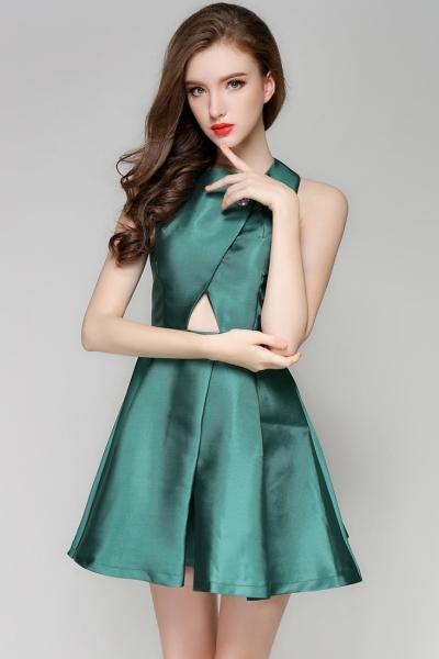 Oasap Solid Color Paneled Cut Out Mini Dress