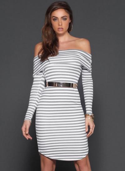 Oasap Off The Shoulder Striped Pattern Bodycon Dress