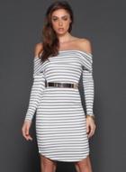 Oasap Off The Shoulder Striped Pattern Bodycon Dress