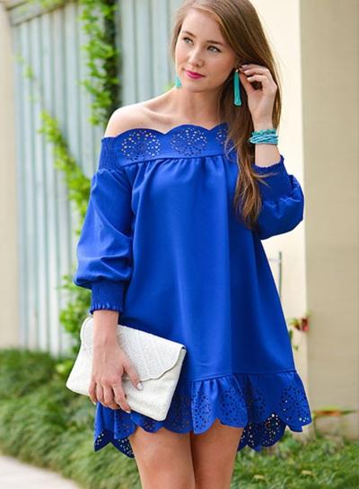 Oasap Slash Neck Three Quarter Length Sleeve Mini Dresses