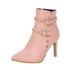 Oasap Stiletto Heels Buckle Strap Pointed Toe Boots With Rivet