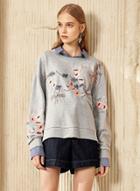 Oasap Fashion Floral Embroidered Loose Fit High Low Sweatshirt