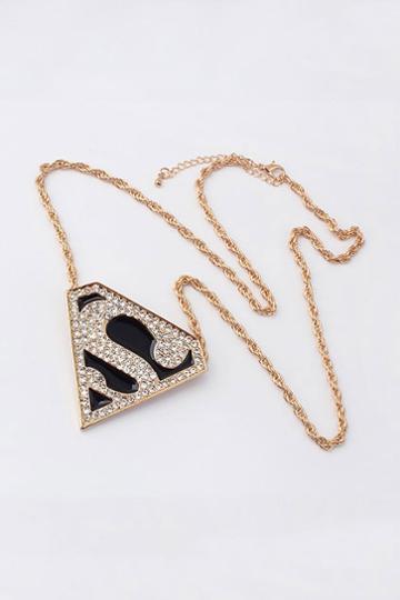 Oasap Heart Shaped Pendant Rhinestone Inlaid Necklace