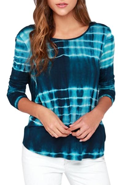 Oasap Women Chic Gradient Print Scoop Back Long Sleeve Tee