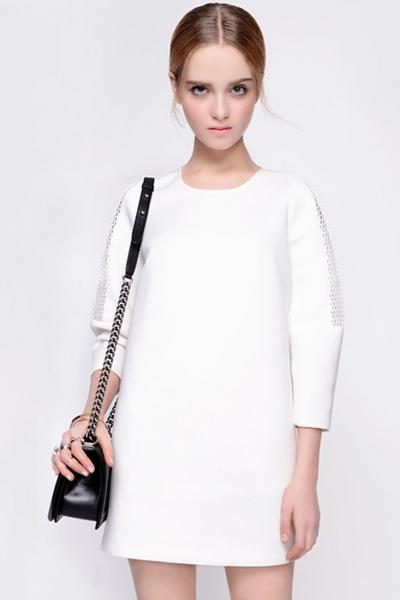 Oasap Stylish Mesh Paneled Drop Shoulder Cocoon Shift Dress