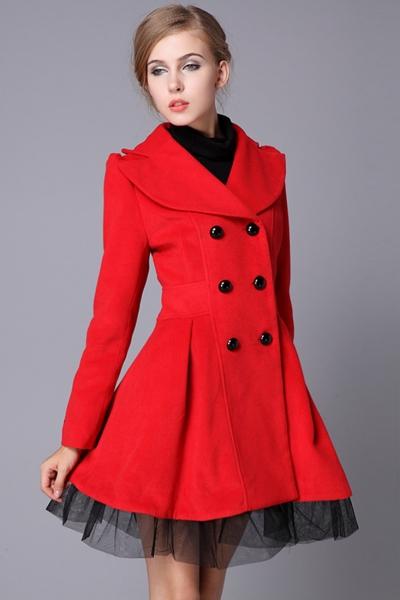 Oasap Elegant Double-breasted Mesh Paneled Coat