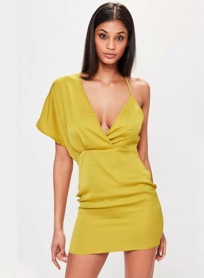 Oasap Solid V Neck Backless Irregular Bodycon Mini Dress