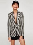 Oasap Casual Striped Long Sleeve Single Button Blazer