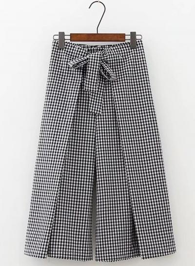 Oasap Fashion Plaid Cropped Wide-leg Pants