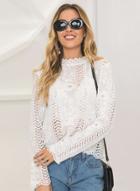 Oasap Lace Hollow Out Long Sleeve Slim Fit Blouse