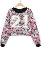 Oasap 21 Floral Cropped Fleece Sweatshirt