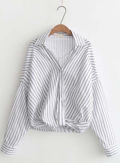 Oasap Turn Down Collar Long Sleeve Striped Button Down Shirts