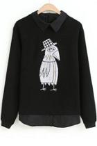 Oasap Bird Pattern Paneled Sweatshirt