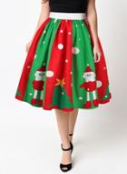 Oasap High Waist Pleated Christmas Printed Skirt