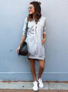 Oasap Solid Color Lace Up Long Sweatshirt Dress
