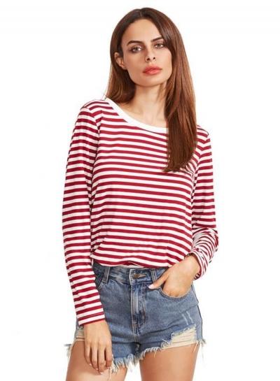 Oasap Fashion Long Sleeve Striped Pullover Tee