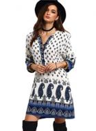 Oasap V Neck 3/4 Sleeve Tribal Print Loose Dress