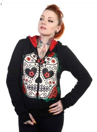 Oasap Fashion Long Sleeve Halloween Floral Skull Zip Hoodie