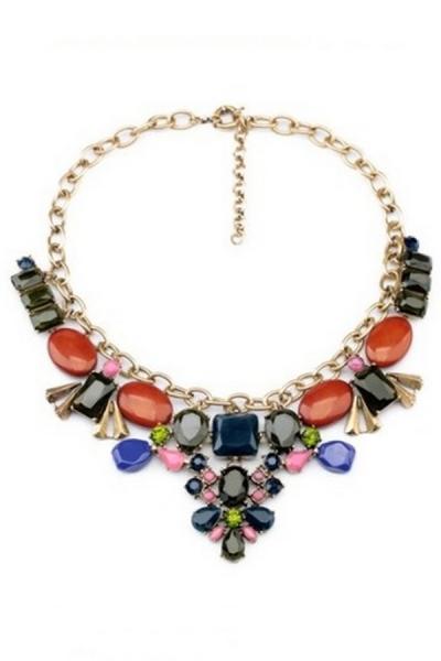 Oasap Color Block Faux Stone Bib Necklace