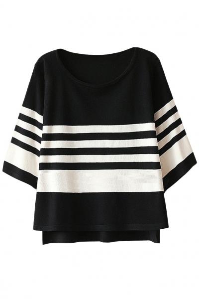 Oasap Favourite Half Sleeve Striped High-low Sweater