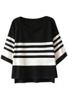 Oasap Favourite Half Sleeve Striped High-low Sweater